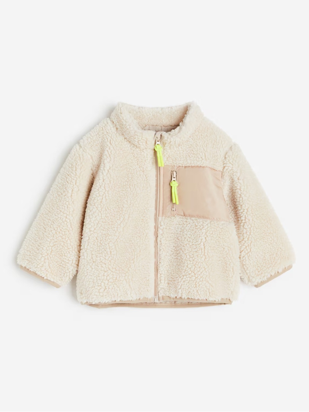 Kids Cream Sherpa Zip Jacket with Chest Pocket